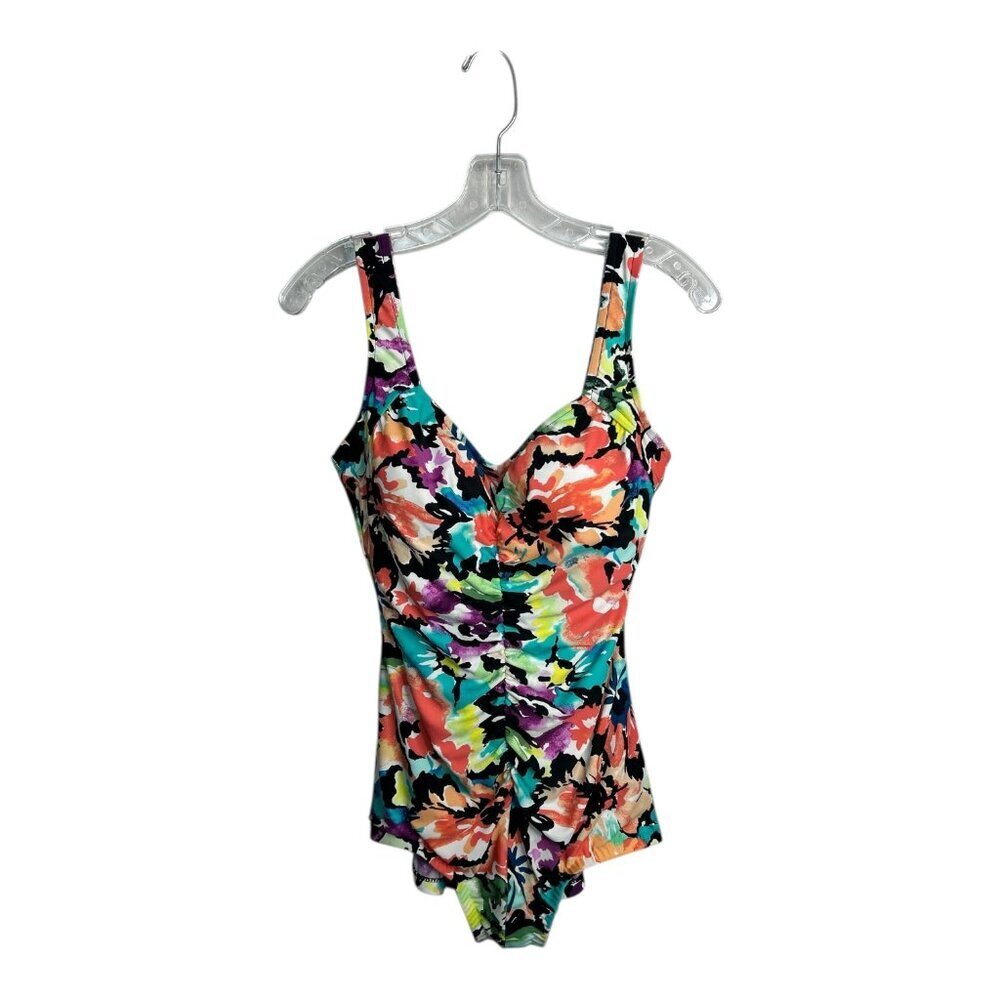 VTG Maxine of Hollywood Sz 14 Floral One Piece Swimsuit Beach Vacation Slimming - Picture 3 of 12
